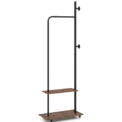 Kleiderständer auf Rollen offene Kleiderstange mit 2 Haken 60 × 30 × 175 cm Braun