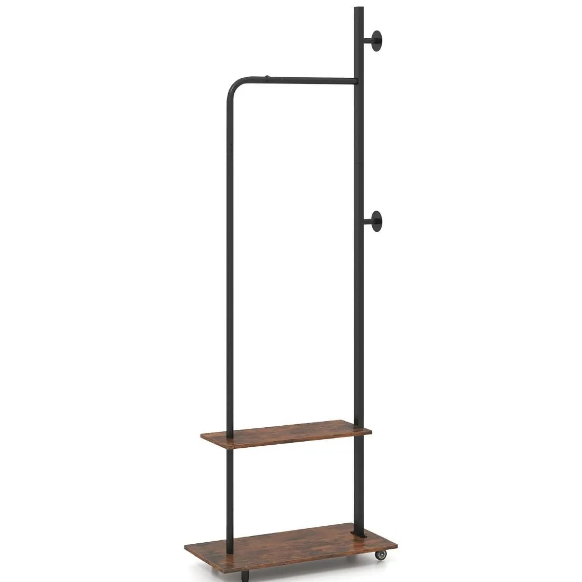 Kleiderständer auf Rollen offene Kleiderstange mit 2 Haken 60 × 30 × 175 cm Braun