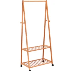 Kleiderständer Kleiderstange Kleiderwagen Rollgarderobe rollbar Bambus