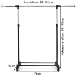 Kleiderständer Kleiderstange mit Ablage Rollgarderobe höhenverstellbar