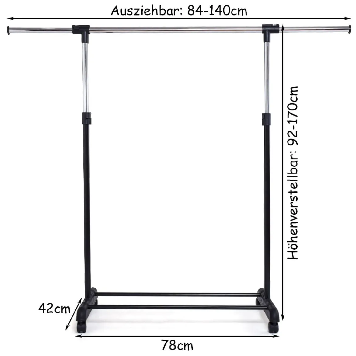 Kleiderständer Kleiderstange mit Ablage Rollgarderobe höhenverstellbar