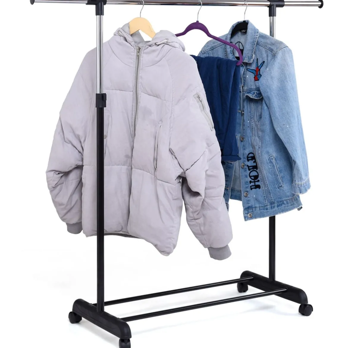Kleiderständer Kleiderstange mit Ablage Rollgarderobe höhenverstellbar