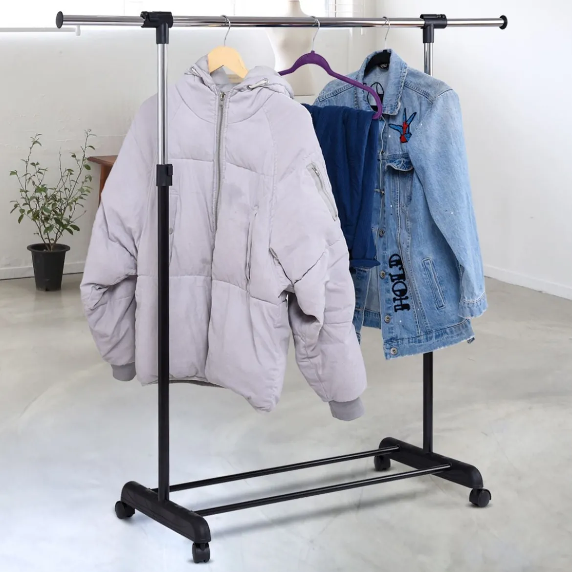 Kleiderständer Kleiderstange mit Ablage Rollgarderobe höhenverstellbar