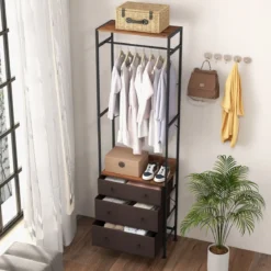 Kleiderständer mit Schubladen mit 3-Positionen-Hängestange & Ablagefächern Schrank-Organizer