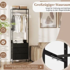 Kleiderständer mit Schubladen & 3-Positionen-Hängestange & Ablagefächern Schrank-Organizer Schwarz