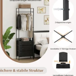 Kleiderständer mit Schubladen & 3-Positionen-Hängestange & Ablagefächern Schrank-Organizer Schwarz
