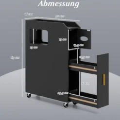 Kleiner Badezimmerschrank 16 cm schmaler Organizer mit ausziehbarer Schublade Taschentuchbox Schwarz