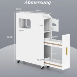 Kleiner Badezimmerschrank 16 cm schmaler Organizer mit ausziehbarer Schublade Taschentuchbox Weiß