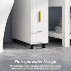 Kleiner Badezimmerschrank 16 cm schmaler Organizer mit ausziehbarer Schublade Taschentuchbox Weiß