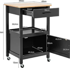 Kleiner Küchenwagen auf Rollen mit Schrank & Schublade & 3 Haken Servierwagen Schwarz