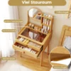 Kleiner Schminktisch mit Spiegel 60 cm kompakter Frisiertisch mit 2 Schubladen offenen Regalen Natur