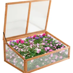 Kleines Kaltgewächshaus aus Holz Schutz für Blumenbeete im Garten oder auf der Terrasse 100 x 65 x 40 cm