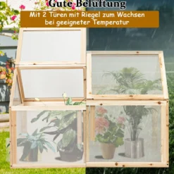 Kleines Kaltgewächshaus aus Holz Erhöhter Schutz für Blumenbeete im Garten 100 x 53 x 71 cm