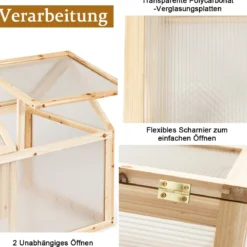 Kleines Kaltgewächshaus aus Holz Erhöhter Schutz für Blumenbeete im Garten 100 x 53 x 71 cm