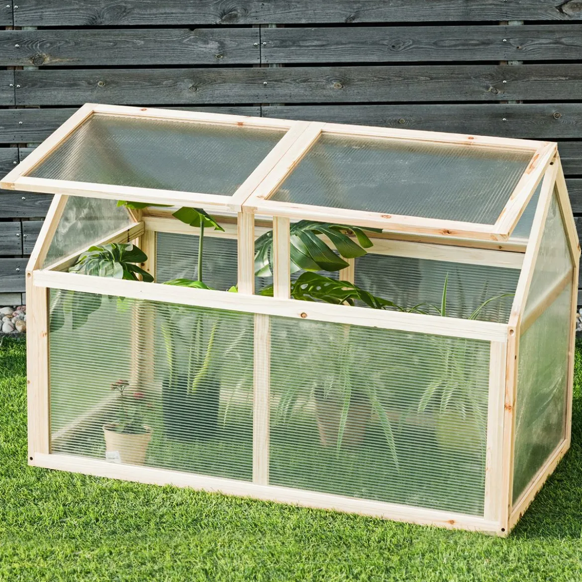 Kleines Kaltgewächshaus aus Holz Erhöhter Schutz für Blumenbeete im Garten 100 x 53 x 71 cm