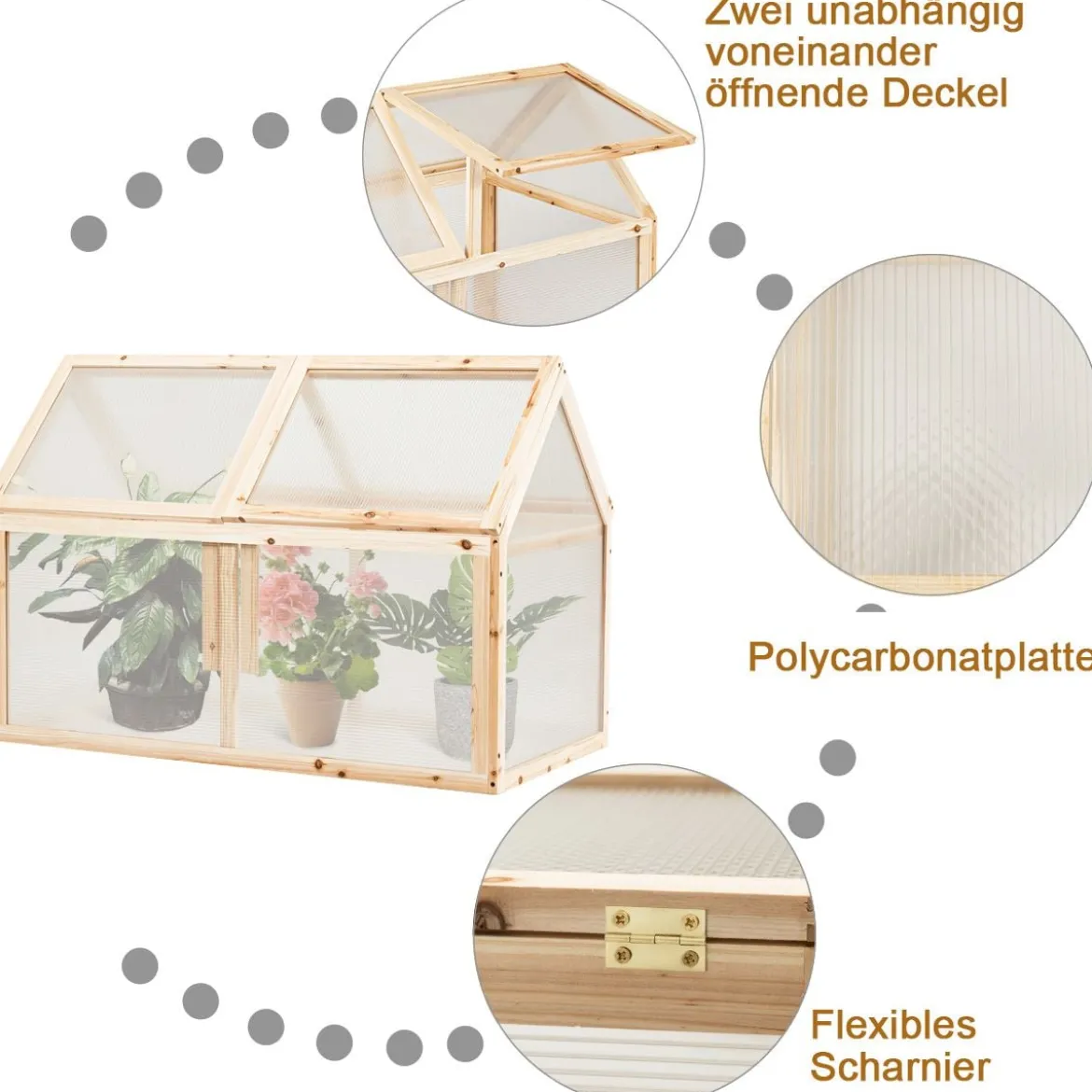 Kleines Kaltgewächshaus aus Holz Erhöhter Schutz für Blumenbeete im Garten 100 x 53 x 71 cm