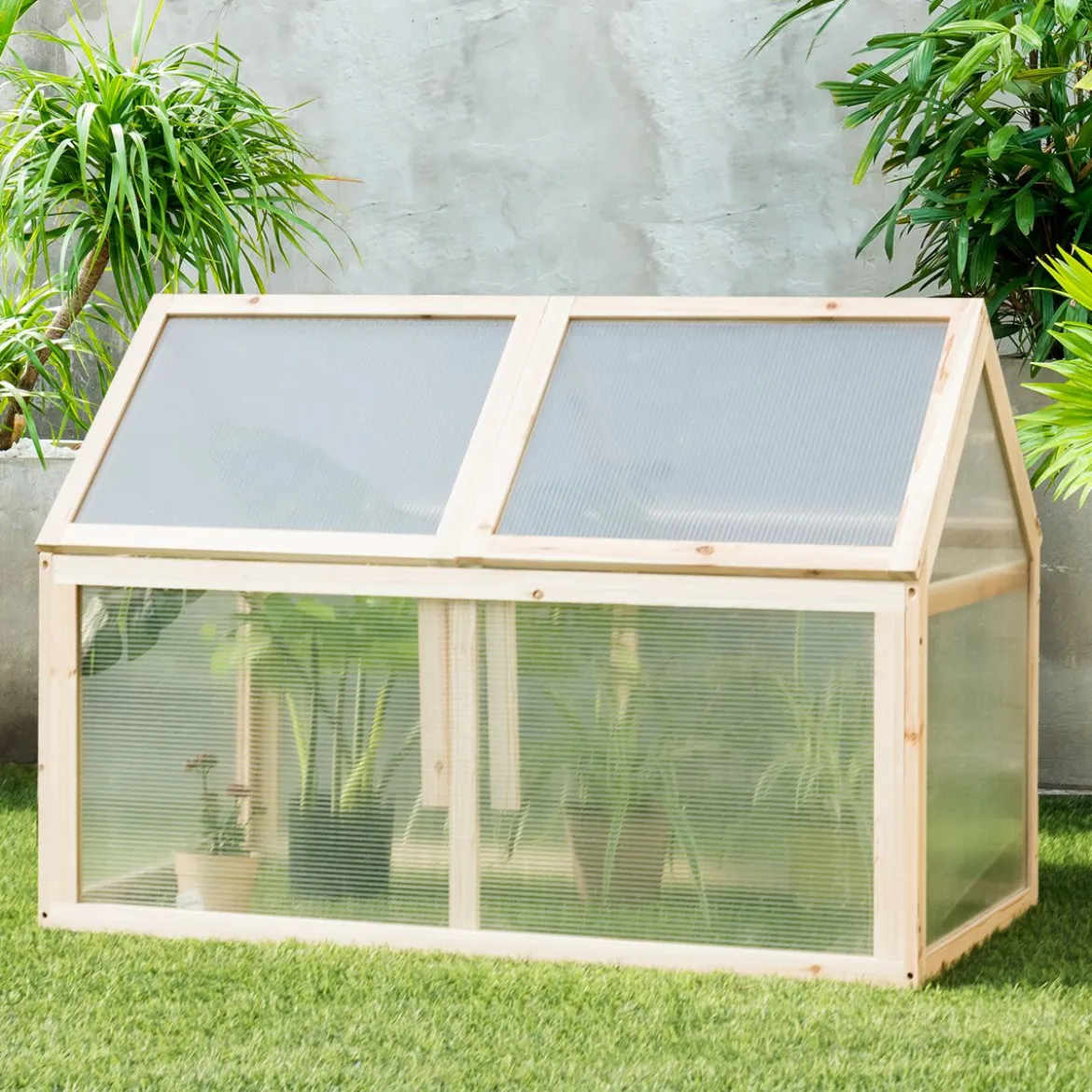 Kleines Kaltgewächshaus aus Holz Erhöhter Schutz für Blumenbeete im Garten 100 x 53 x 71 cm