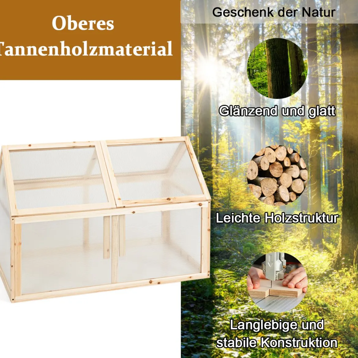 Kleines Kaltgewächshaus aus Holz Erhöhter Schutz für Blumenbeete im Garten 100 x 53 x 71 cm
