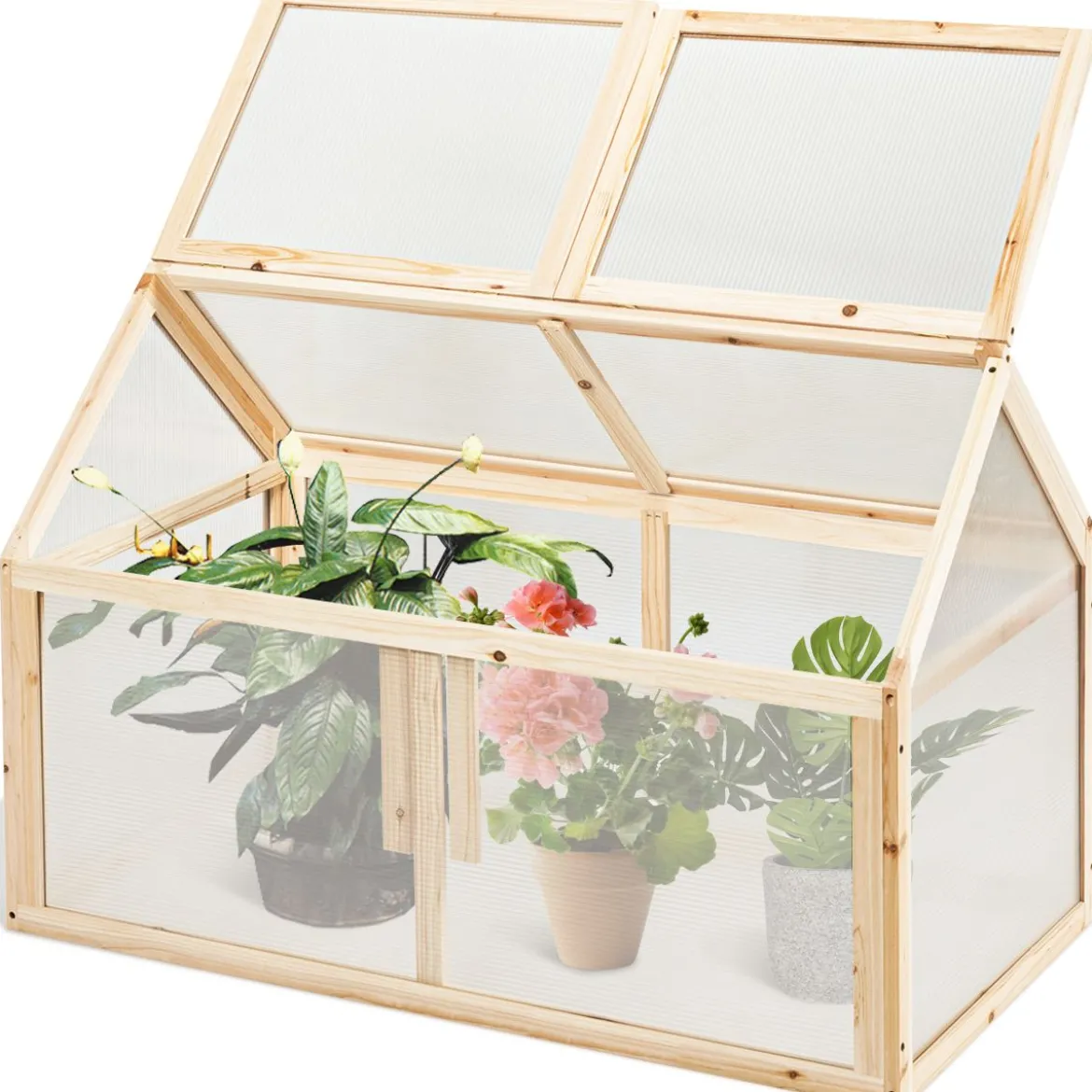 Kleines Kaltgewächshaus aus Holz Erhöhter Schutz für Blumenbeete im Garten 100 x 53 x 71 cm