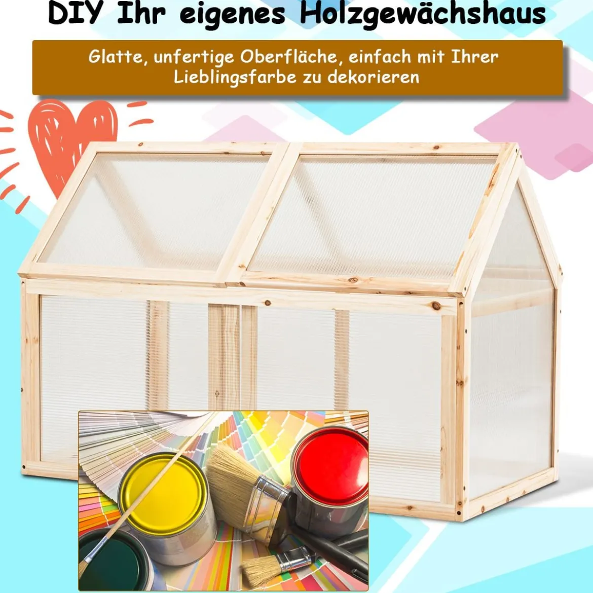 Kleines Kaltgewächshaus aus Holz Erhöhter Schutz für Blumenbeete im Garten 100 x 53 x 71 cm