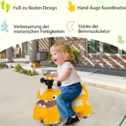 Kleinkind Aufsitzspielzeug Fahrzeug mit Stauraum unter dem Sitz Lichter Musik & Hupe Gelb
