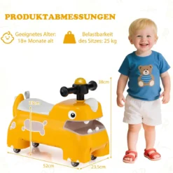 Kleinkind Aufsitzspielzeug Fahrzeug mit Stauraum unter dem Sitz Lichter Musik & Hupe Gelb