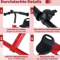 Kleinkind-Dreirad Laufrad mit leuchtenden Rädern 4-stufig verstellbarer Sitz Aufbewahrungsbox Rot