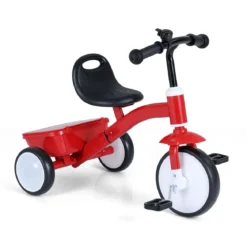 Kleinkind-Dreirad Laufrad mit leuchtenden Rädern 4-stufig verstellbarer Sitz Aufbewahrungsbox Rot
