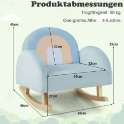 Kleinkinder Schaukelstuhl Kinder Polster-Rocker mit massivem Gummibaumrahmen 50 x 46 x 45 cm Blau