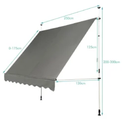 Klemmmarkise Balkonmarkise höhenverstellbar Markise mit Handkurbel Sonnenschutz250 x 120 cm Grau