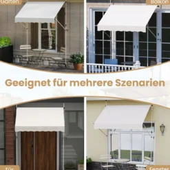 Klemmmarkise Balkonmarkise ohne Bohren mit Handkurbel Höhenverstellbar & UV-beständig 200 cm Weiß