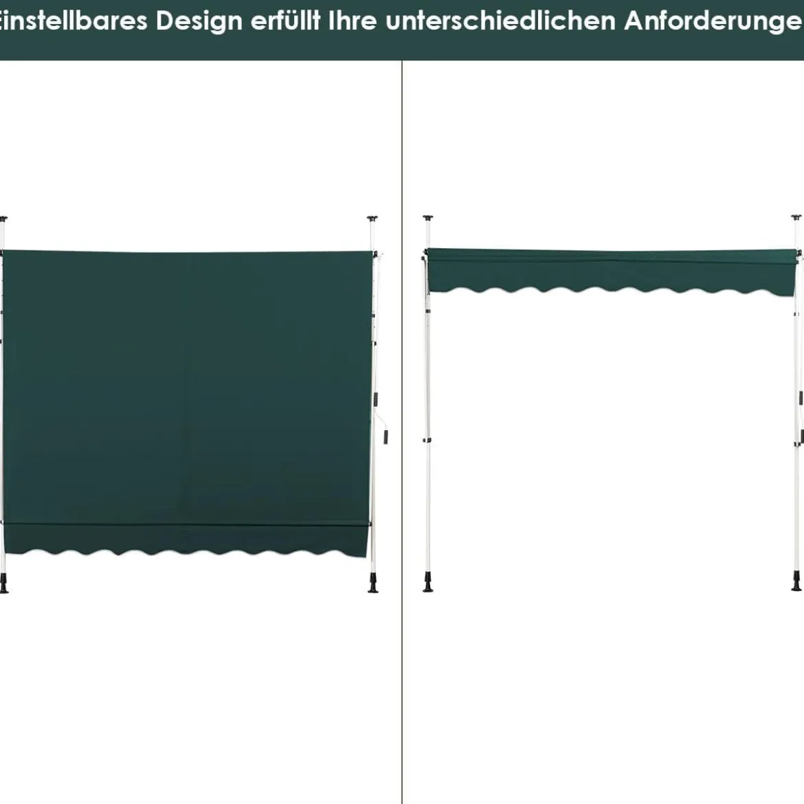 Klemmmarkise 200 cm breit Balkonmarkise ohne Bohren UV-beständig höhenverstellbar Grün