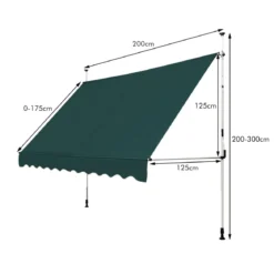 Klemmmarkise 200 cm breit Balkonmarkise ohne Bohren UV-beständig höhenverstellbar Grün