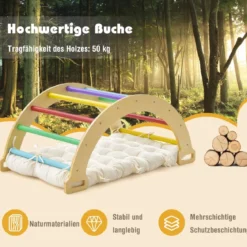 Kletterbogen aus Holz mit Weichem Kissen zum Wippen & Klettern & Krabbeln Klettergerüst Bunt