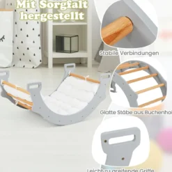 Kletterbogen aus Holz mit Weichem Kissen zum Wippen & Klettern & Krabbeln Klettergerüst Grau
