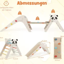 Kletterdreiecke Set faltbares Montessori-Kletterset aus Holz mit Panda-Motiv Beige