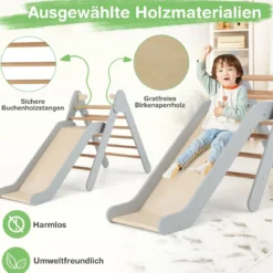 Kletterdreieck mit Rutsche Klettergerüst aus Holz Sprossendreieck zum Rutschen und Klettern Grau