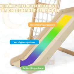Klettergerüst Indoor Pull Up Bar & Rutsche & Kletternetz & Leiter & Tunnel 205 x 112 x 120 cm Natur