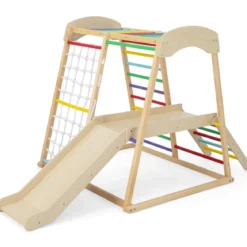 Klettergerüst Indoor Pull Up Bar & Rutsche & Kletternetz & Leiter & Tunnel 205 x 112 x 120 cm Bunt