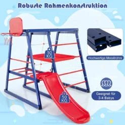 Klettergerüst Outdoor 7 in 1 Spielplatz mit Rutsche Kletterleiter Strickleiter für drinnen und draußen 150 x 142 x 146 cm