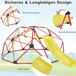 Kletterkuppel mit Rutsche &Stoffplattform & 180 kg Belastbarkeit Klettergerüst in Kuppelform Orange + Rot