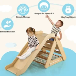 Kletterspielzeug für Kleinkinder Dreieckiges 4-in-1 Klettergerüst mit Rampe Natur