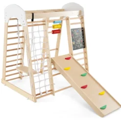 Kletterspielzeug-Set für Kleinkinder mit Rutsche Schaukel 124 x 119 x 138 cm Natur/Bunt