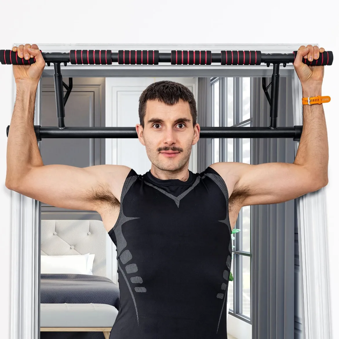 Klimmzugstange für den Türrahmen multifunktionale Klimmzugstange Reckstange fürs Krafttraining Türreck Schwarz