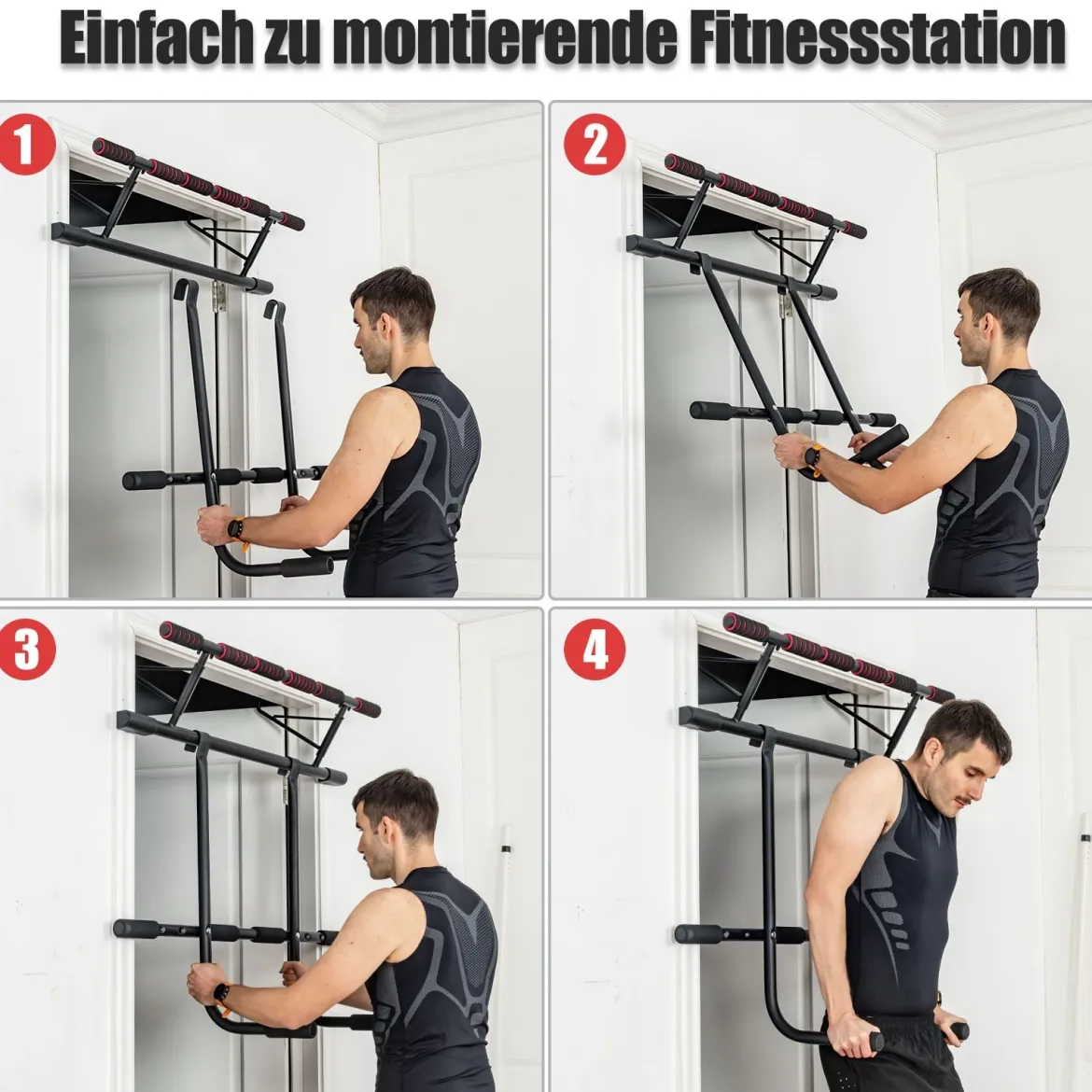 Klimmzugstange für den Türrahmen multifunktionale Klimmzugstange Reckstange fürs Krafttraining Türreck Schwarz