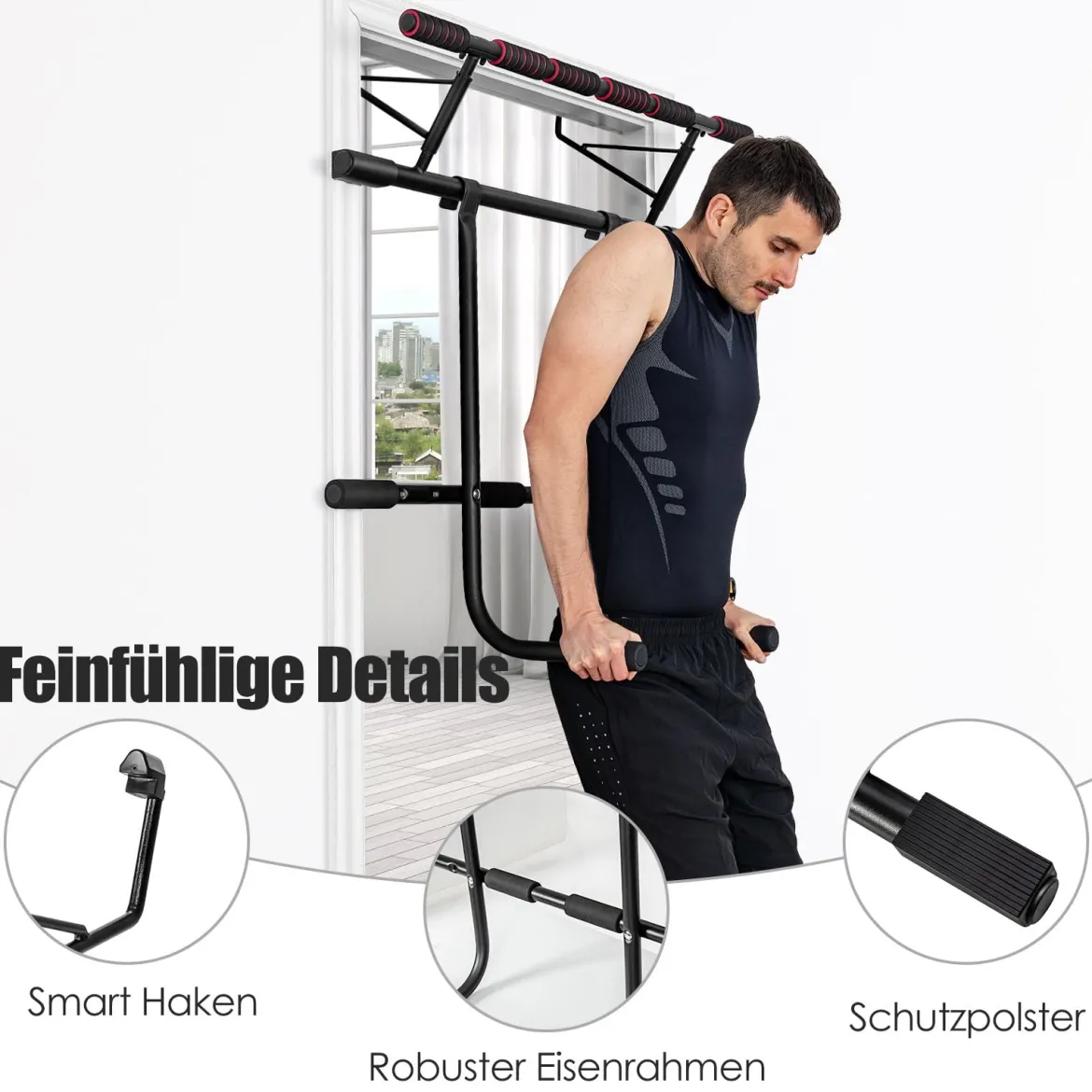 Klimmzugstange für den Türrahmen multifunktionale Klimmzugstange Reckstange fürs Krafttraining Türreck Schwarz