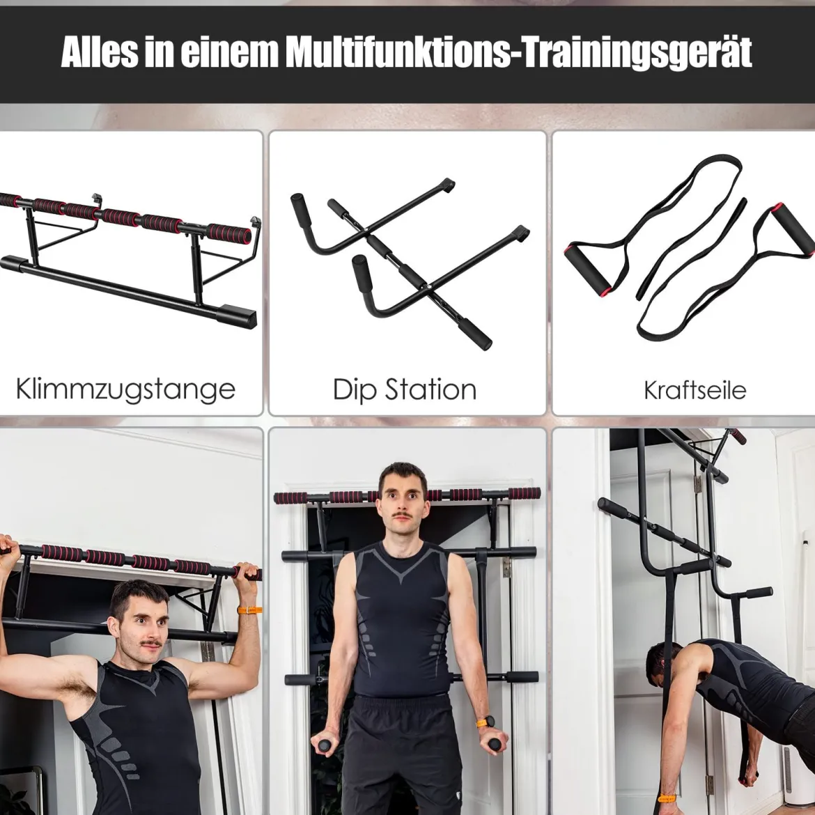 Klimmzugstange für den Türrahmen multifunktionale Klimmzugstange Reckstange fürs Krafttraining Türreck Schwarz