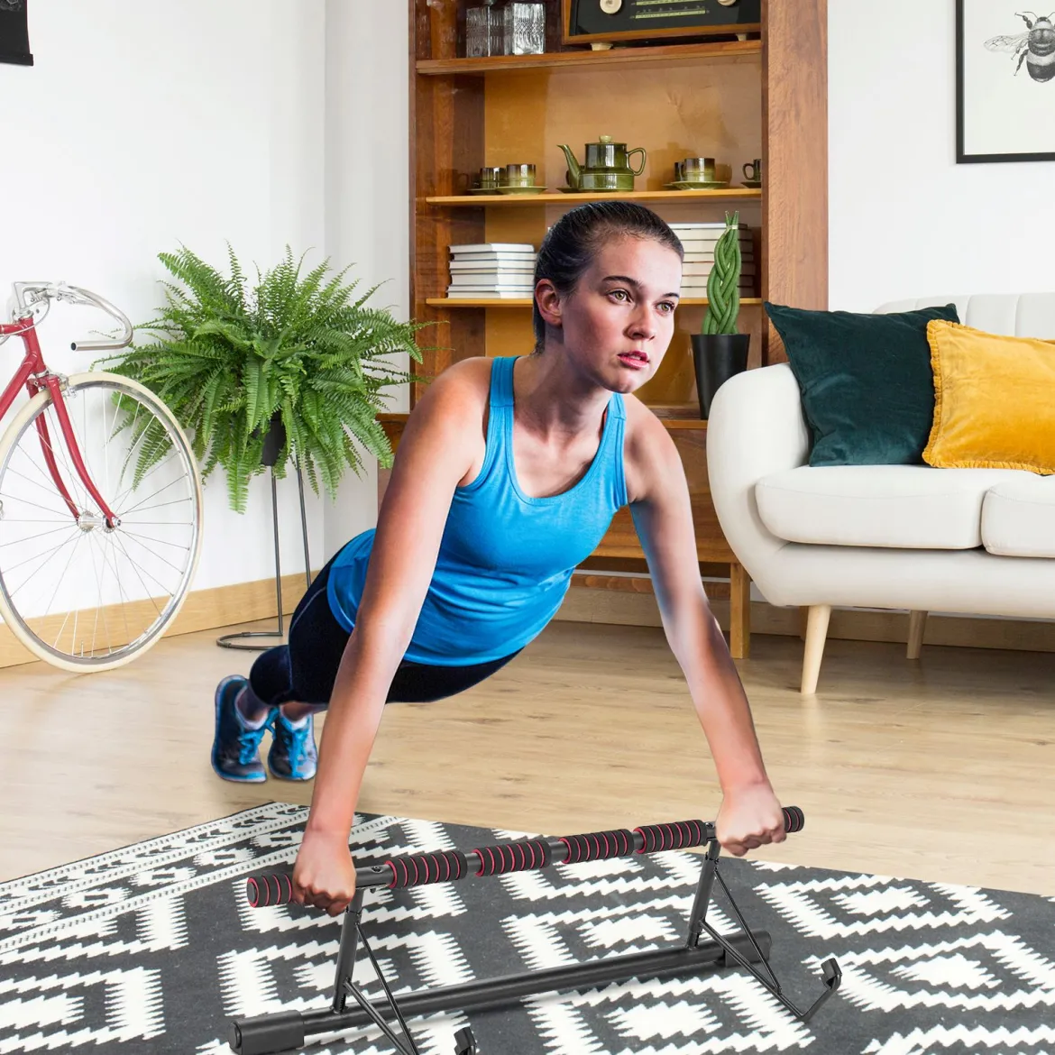 Klimmzugstange für Türrahmen klappbare Fitness-Klimmzugstange fürs Krafttraining beim Heimworkout Schwarz