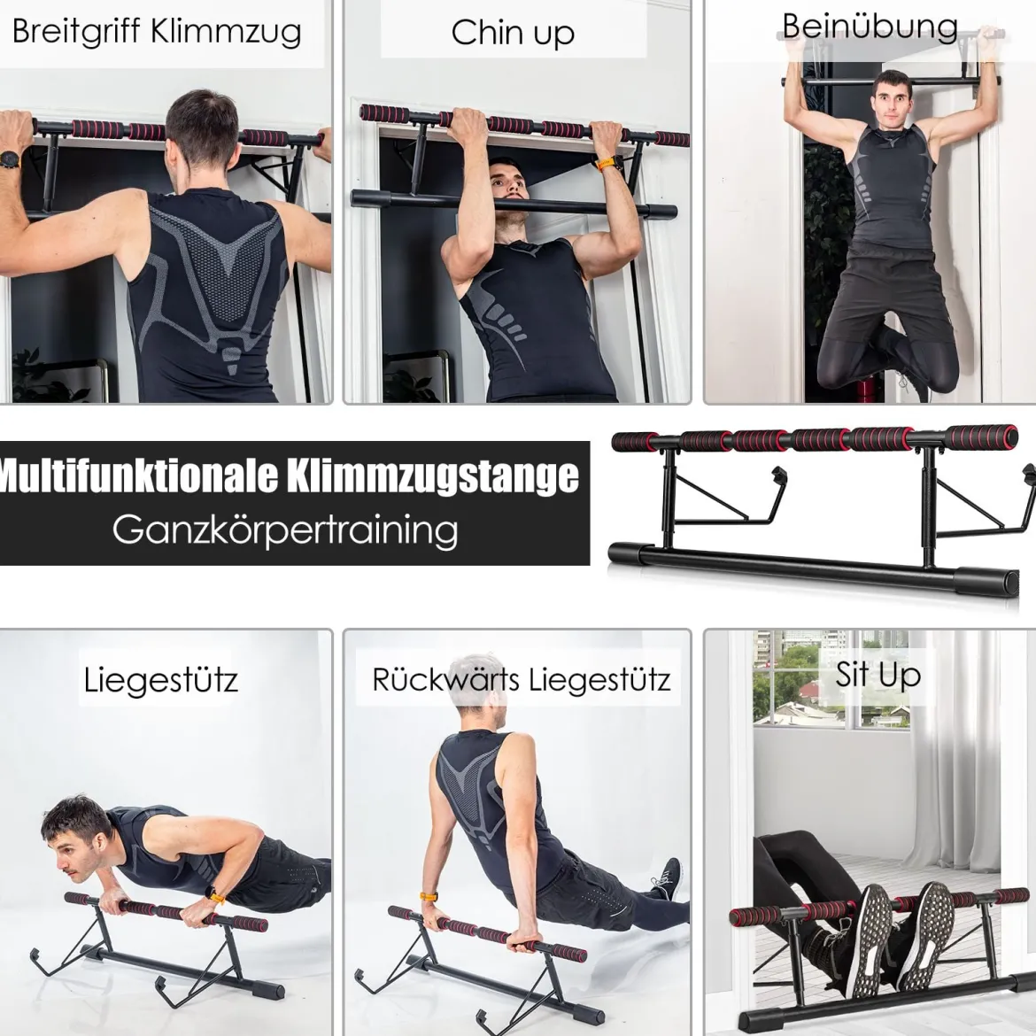 Klimmzugstange für Türrahmen klappbare Fitness-Klimmzugstange fürs Krafttraining beim Heimworkout Schwarz
