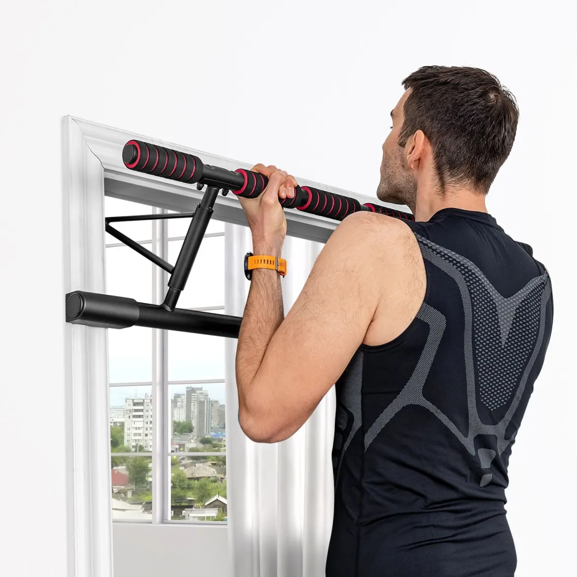 Klimmzugstange für Türrahmen klappbare Fitness-Klimmzugstange fürs Krafttraining beim Heimworkout Schwarz